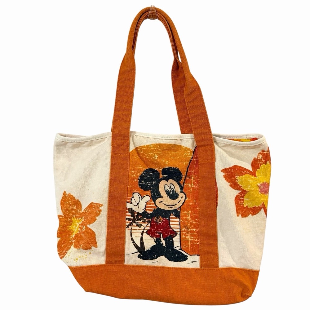 Disney‎ Store Hawaii Surfer Mickey Mouse Canvas Tote Flowers Beach Travel Bag